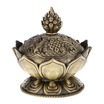 

Lotus Incense Smoke Cone Aroma Burner Holder Stove Backflow Censer Decor-Bronze