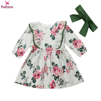 

Baby Girl Summer Dress Toddler Kids Girls Princess Floral Printed Party Pageant Long Sleeve Dresses Outfits Infant Clothes