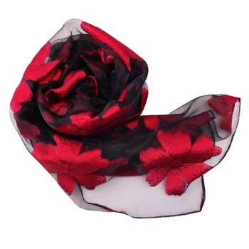 

Fashion Elegant Women Flower yarn Long Scarf Soft Shawl Gift red