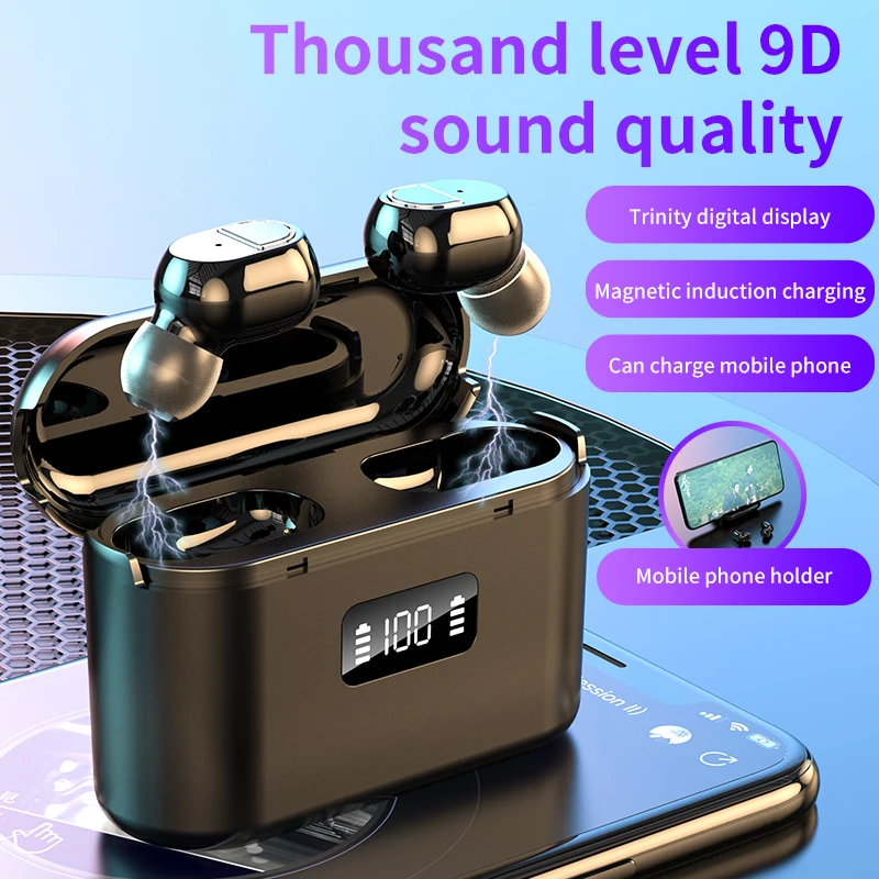 TWS Bluetooth V5.1 Earphones Wireless Headphone 9D HIFI Stereo Waterproof 2000 mAh Harging Case With LED Display HD Mic Headset