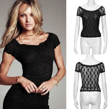 

Women Summer Sexy Short Sleeve Shirts Lace O Neck Casual Slim Fit Shirt Office Lady Shirts Female Fashion Tee Tops