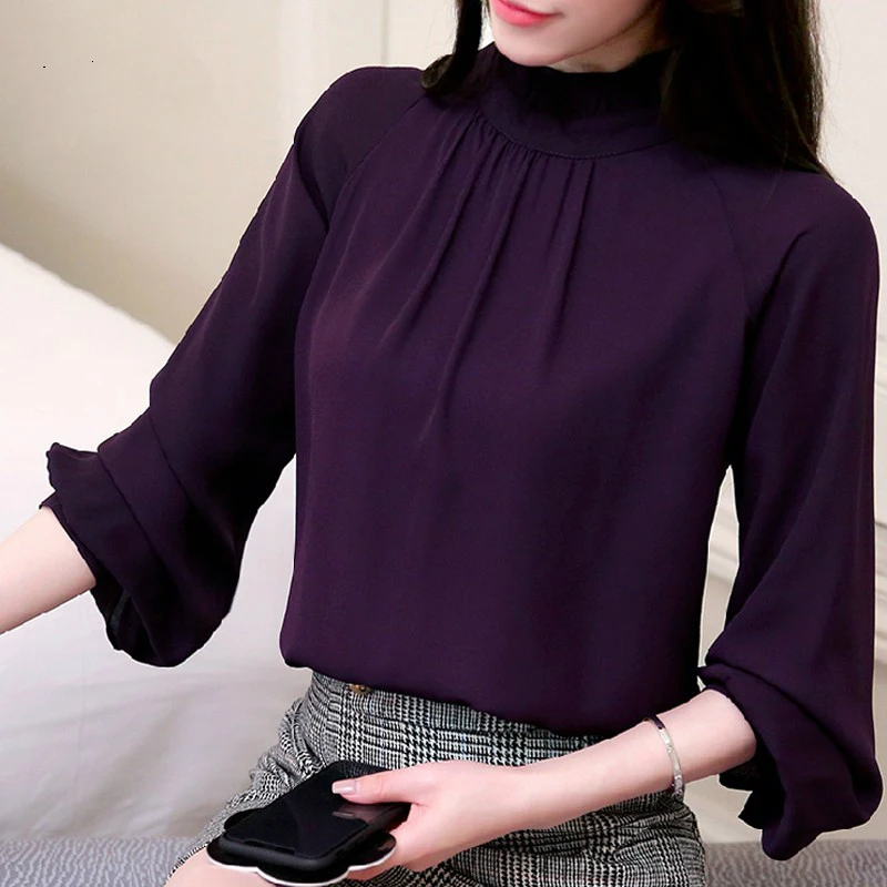 Beautiful Blouses Women Purple | Chiffon Blouses Shirts Purple - New Women  Blusas - Aliexpress