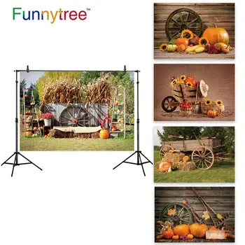 

Funnytree Autumn Pumkin Farm Backdrop Wooden Zenon Photographic Studio Photoshoot Halloween Thanksgiving Photocall Home Decor