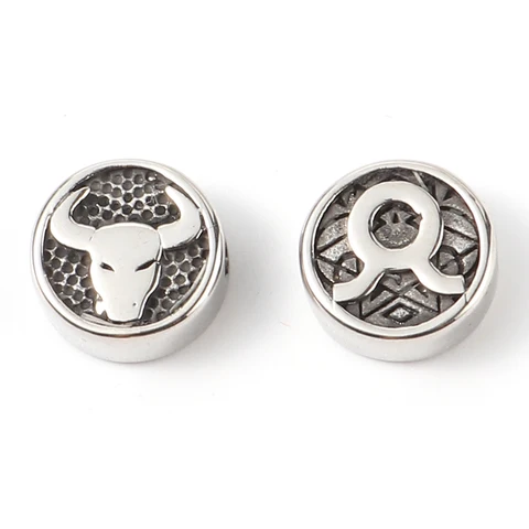 Of Zodiac Constellations Beads Gunmetal Stainless Steel Beads For Jewelry Making Round Taurus Pattern Beads 10mm Dia