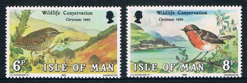 

2Pcs/Set New Isle of Man Post Stamp 1980 Bird Landscape Stamps MNH