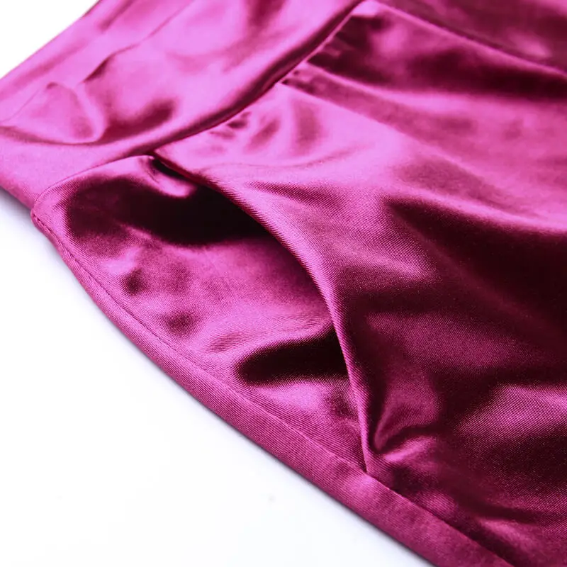 HAOYUAN, сексуальный Шелковый атласный комплект из двух предметов, Женская праздничная одежда, укороченный топ и широкие штаны, костюм, 2 предмета, подходящие комплекты, Клубные наряды