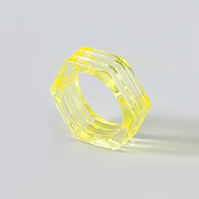 Fashion Candy Color Hexagon Transparent Resin Ring Couple Popular Hip-hop Ring Campus Party Accessories 0741hus