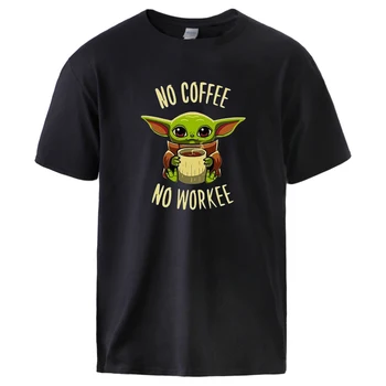 

The Mandalorian Baby Yoda T Shirt Mens Summer Cotton Short Sleeve Tops No Coffee No Workee Tshirts 2020 Hot Sell Male Streetwear