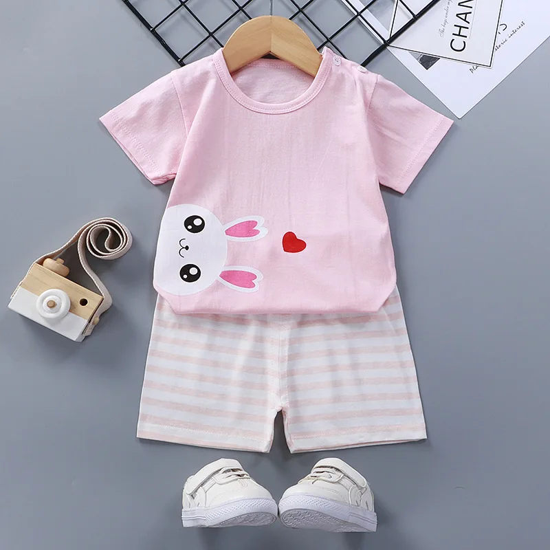 New Children's Short Sleeve T-shirt Set Summer Infant Boys Short Sleeve 2 Piece Set Pure Cotton Clothes Set Blue Elephant Outfit clothing sets black	 Clothing Sets