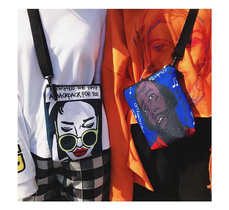 Хип-хоп мультфильм уличный стиль граффити сумка-мессенджер для девочек мальчик модная сумка на ремне женская сумка через плечо Маленькие