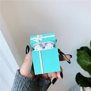

Luxury Tiffan Blue Gift Box Packaging Headphone Cases for Apple Airpods 1/2 Silicone Protection Earphone Cover Accessories