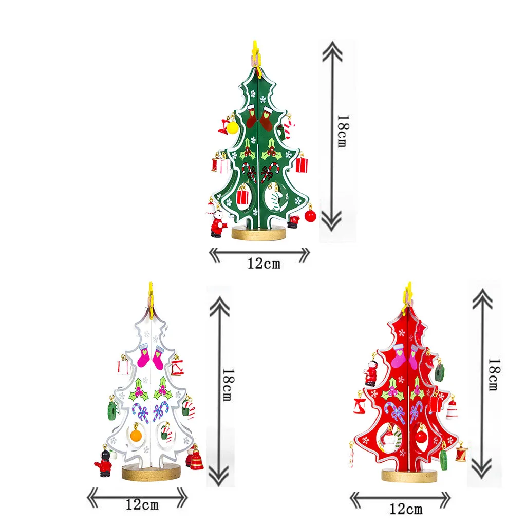 Mini Christmas Tree Wooden Hollow Colorful Painting Xmas Tree With Santa Hangings Christmas Tree Miniature Adornos Arbol Navidad