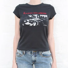 Camiseta estampa rock gráfica clássica, camisa de algodão feminina vintage, gola redonda, manga curta, casual streetwear y2k 2021