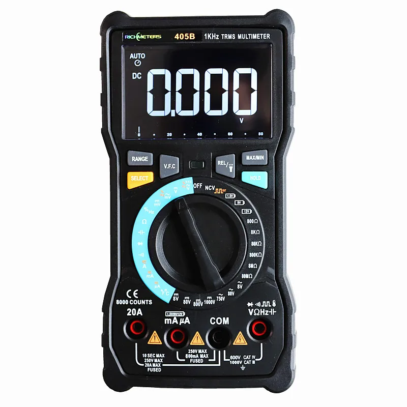 RICHMETERS 20A большой цифровой мультиметр 8000 отсчетов черный экран NCV AC/DC напряжение