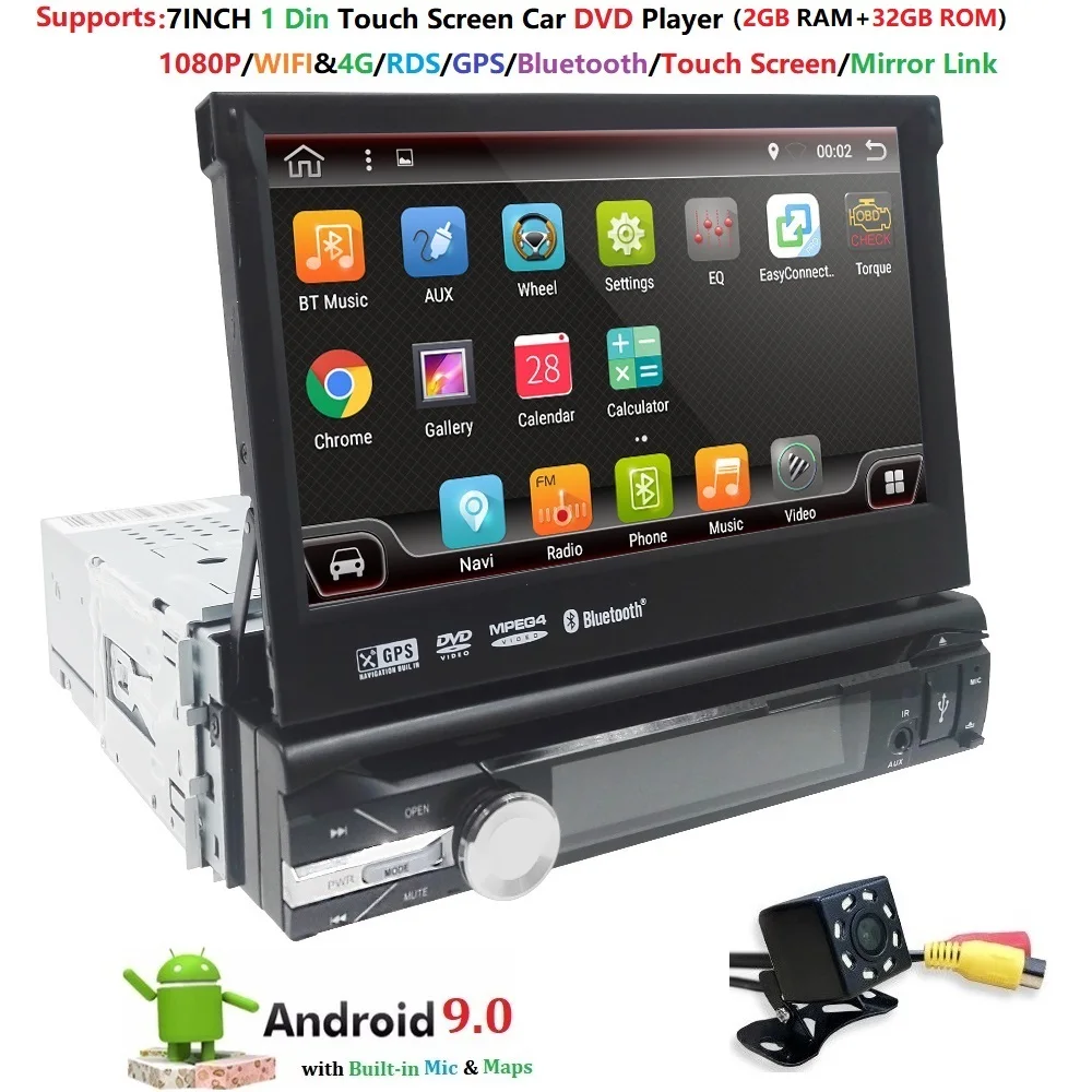 Автомобильный DVD-плеер с радио, Android 9,0 HD 1024*600, универсальный автомобильный радионяня, 4G, Wi-Fi, GPS-навигация, головное устройство 1din 2G RAM RDS BT Автомобильный DVD-плеер с радио, Android 9,0 HD 1024*600, универсальный автомобильный радионяня, 4G, Wi-Fi, GPS-навигация, головное устройство 1din 2G RAM RDS BT