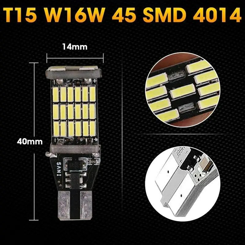 Newly 2 Pcs Universal Decoding Auto LED Taillight T15 Bulb 45SMD 6000k White Backup Reverse Brake Stop Lighting SD669 | Спорт и