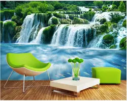 custom mural Photo wallpaper Modern forest waterfall flowing water natural scenery home decor 3d wallpaper for walls in rolls