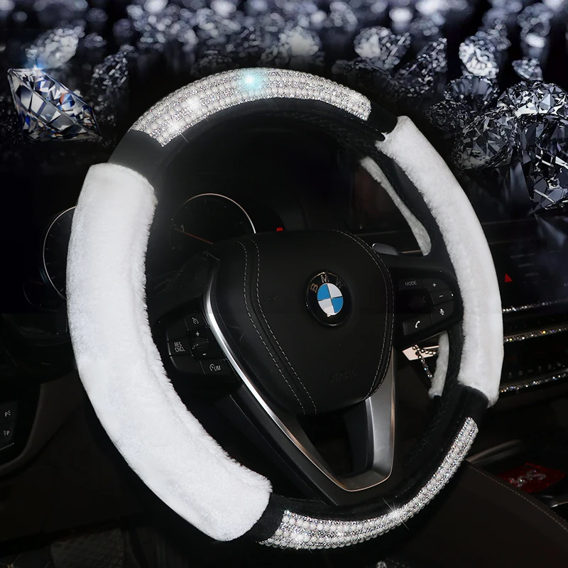Зимняя теплая крышка рулевого колеса автомобиля алмазная плюшевая автостайлинг чехлы на руль подходит для женщин, девушек и девочек