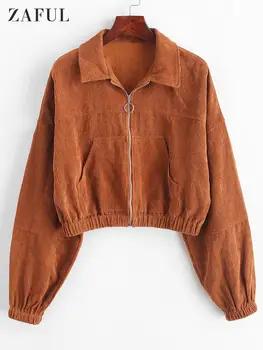 

Zaful Solid Women Causal Corduroy Jacket Autumn Lapel Drop Shoulder Female Casaco Feminino Zipper Pocket Jaqueta Feminina Jacket