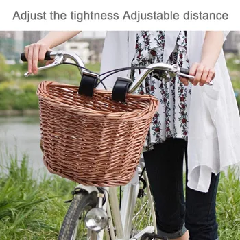 

Handlebar Vintage Wicker Bicycle Front Basket Bike Shopping Box Handlebar Leather Strap Bicycle Front Basket Home Storage