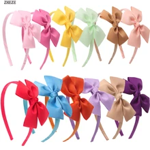 Bandeau à nœud solide pour femmes et filles, 2 pièces/lot, 4 pouces, ruban en gros grain, accessoires de cheveux faits à la main, pour enfants, nouvelle collection 2021 