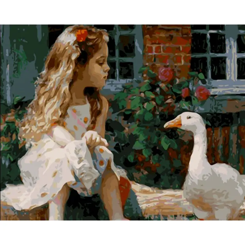 

RUOPOTY Beautiful girl and the duck Oil Paintings DIY Coloring By Numbers Handpainted Home Decoration For Unique Gift Artwork