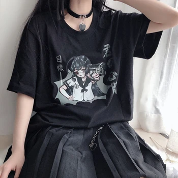 

Summer suit students Korean version of loose dark black second-element anime print T-shirt and pleated skirt two-piece tide
