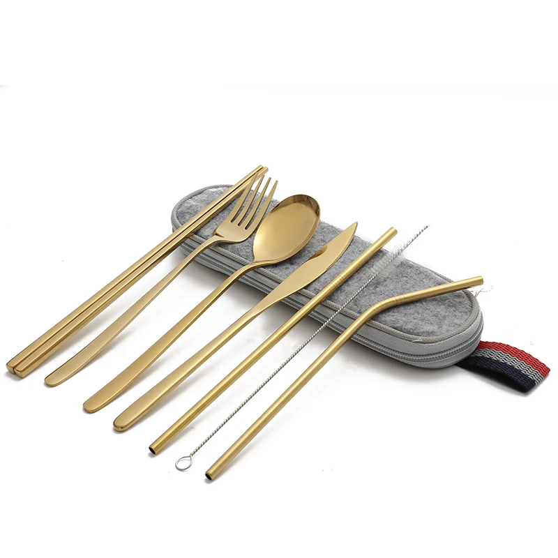 Tablewellware Golden Cutlery Set Camping Forks Knives Spoons Cutlery