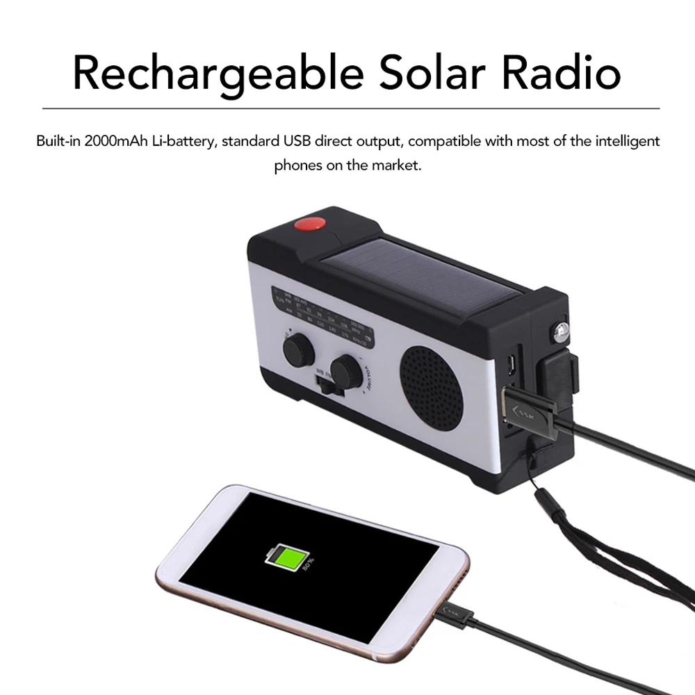 Rechargeable Solar Portable Radio Hand Crank FM AM Radio MP3 Emergency Charge for Phone Dynamo with LED Flashligh Radios