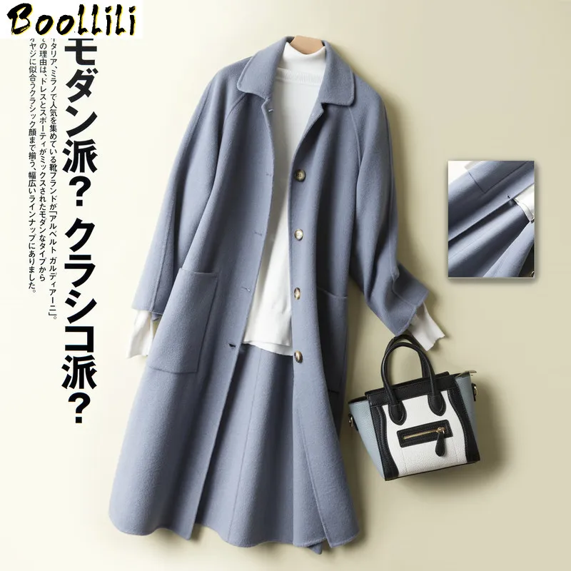 

Boollili 2020 New 100% Wool Coat Women Autumn Winter Double-sided Long Jacket Overcoat Abrigos Mujer Elegante