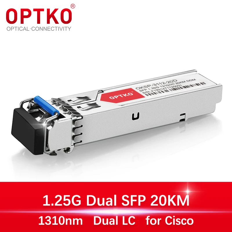 OPTKO 1.25G Optical Fiber SFP Transceiver 1310nm 20KM Module LC Connector DDM |