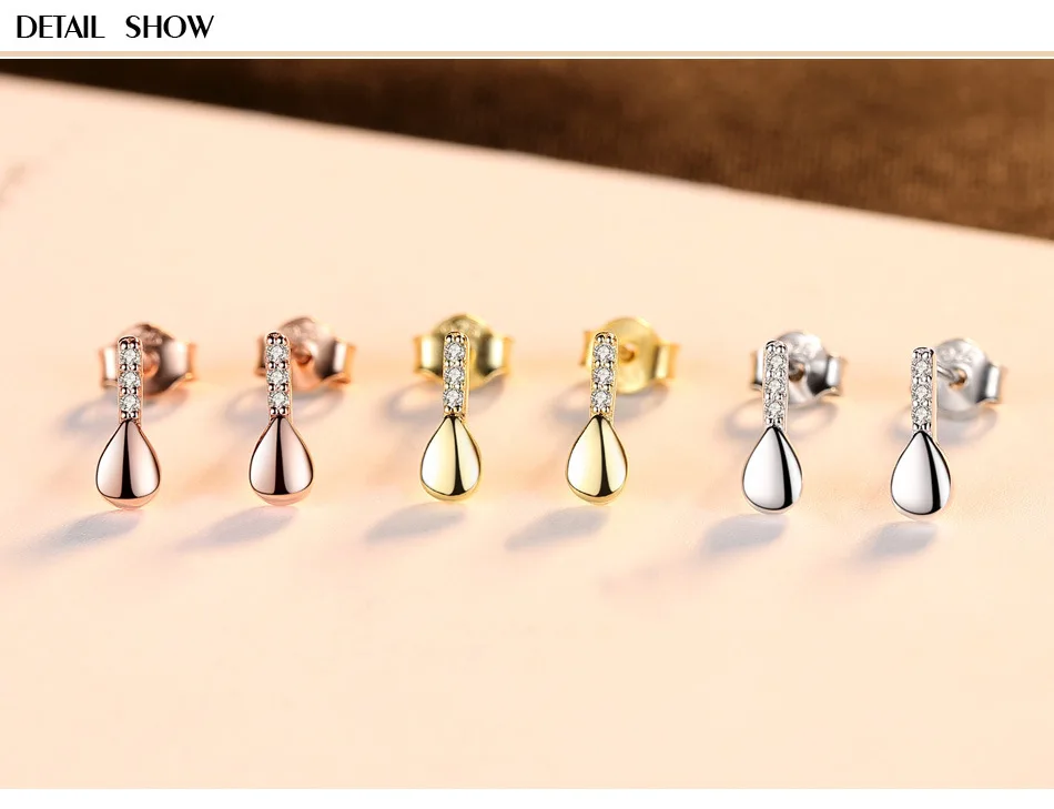 

S925 Sterling Silver Earrings Zircon Glossy Drops Simple Female Tremella Jewelry CHB07