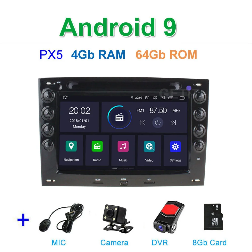 PX6 Автомобильный DVD стерео Мультимедиа Радио Android 9 для Renault Megane 2 2003-2008 - Цвет: PX5 CAM DVR SD