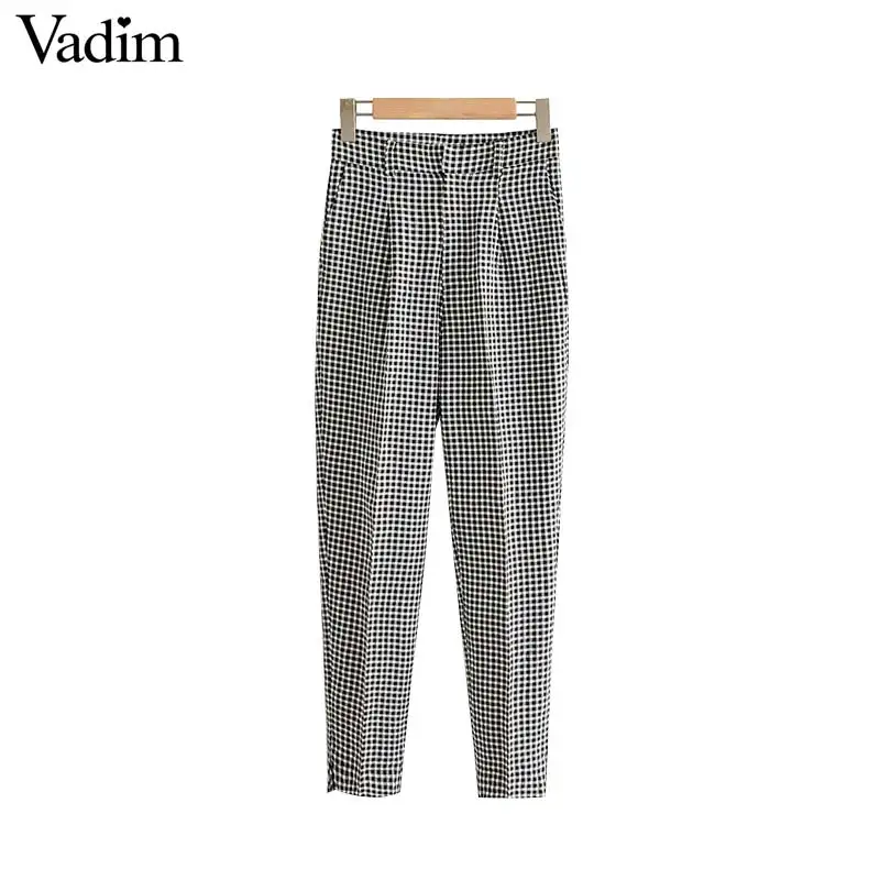 Vadim/женские классические клетчатые брюки в стиле ретро; клетчатые брюки на молнии с карманами; офисная одежда; женские классические брюки до щиколотки; KB132