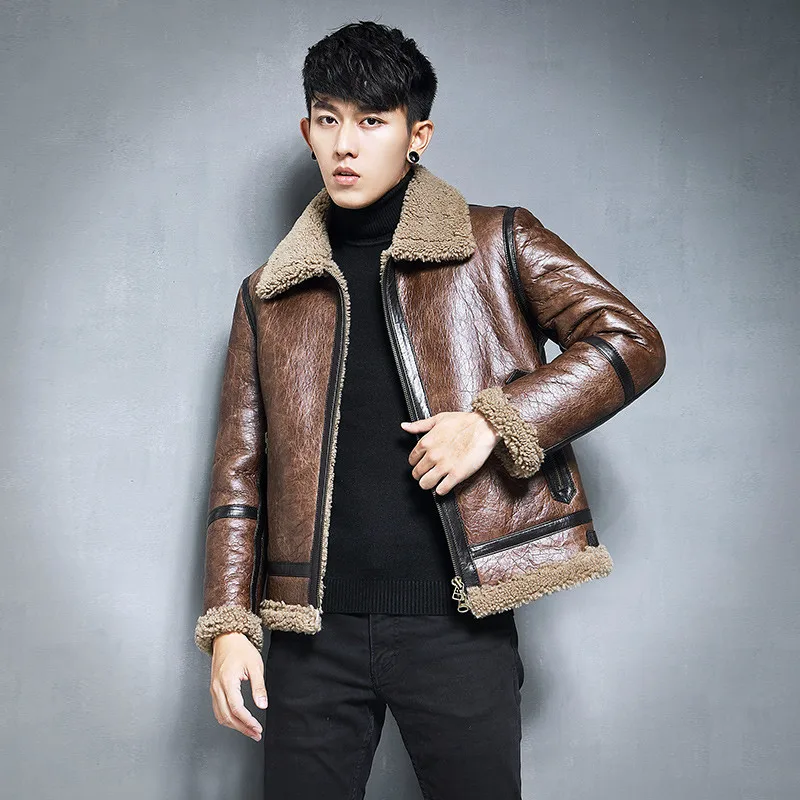 Short Fur Coat Wax Leather Jackets Men 