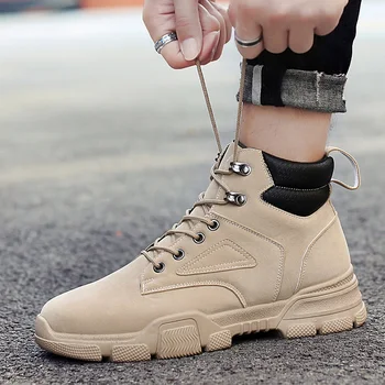 

2019 High Quality Autumn and Winter New Tooling Boots Fashion British Style Casual Men's Leather Boots waterproof Thick bottom
