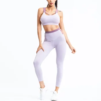 

2 Pcs Sport Outfit For Woman Seamless Crop Top Vest High Waist Leggings Suit Fitness Yoga Workout Tracksuit