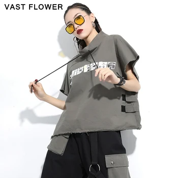 

Personality print loose plus size t-shirt women tops short sleeve stand collar casual fashion clothes t shirt femme summer 2020