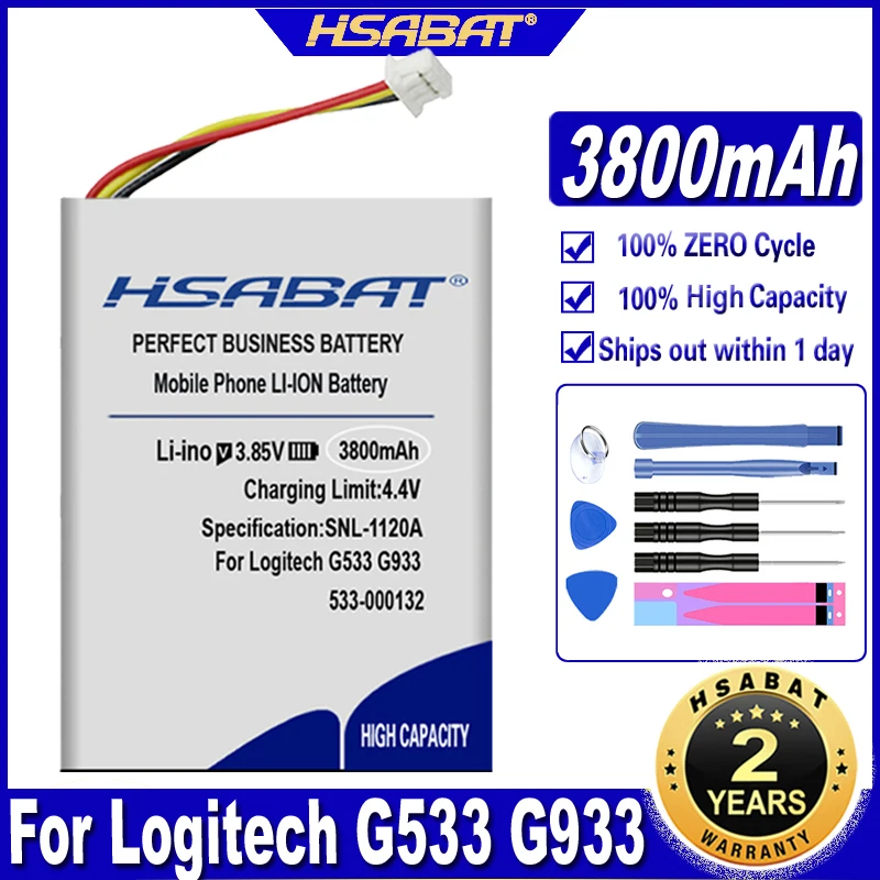 HSABAT 3800mAh 533-000132 Battery for Logitech G533 G933 G533S G933S Headset Batteries | Мобильные телефоны и аксессуары