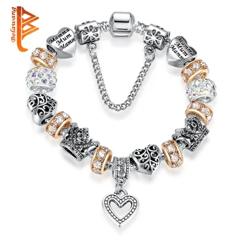 

BELAWANG Forever Vintage Bracelet Gold Hollow Heart Charm Bracelets & Bangle with Cubic Zircon Heart Pendant Jewelry Gift