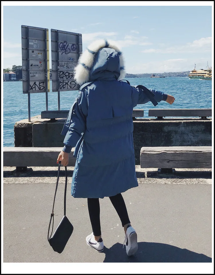 Модная женская пуховая куртка, пальто, Толстая теплая верхняя одежда, зимняя ветрозащитная стеганая куртка - Цвет: Haze blue