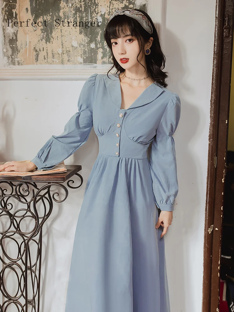2020 Autumn Winter New Arrival Hot Sale Turn Down Collar Long Sleeve Women Long Dress