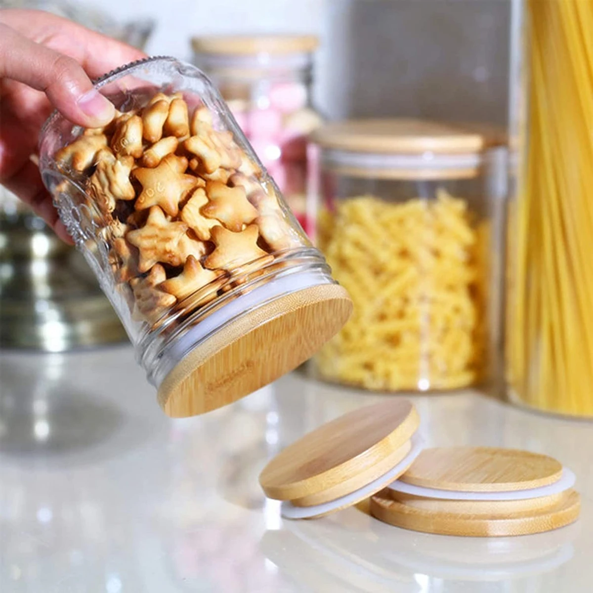 Reusable Storage Bottles with Silicone Seal Ring Covers Caps and Straw Hole for Mason Jar Lid Cups food cover kitchen storage box fresh keeping cover preservation cover bowl cover