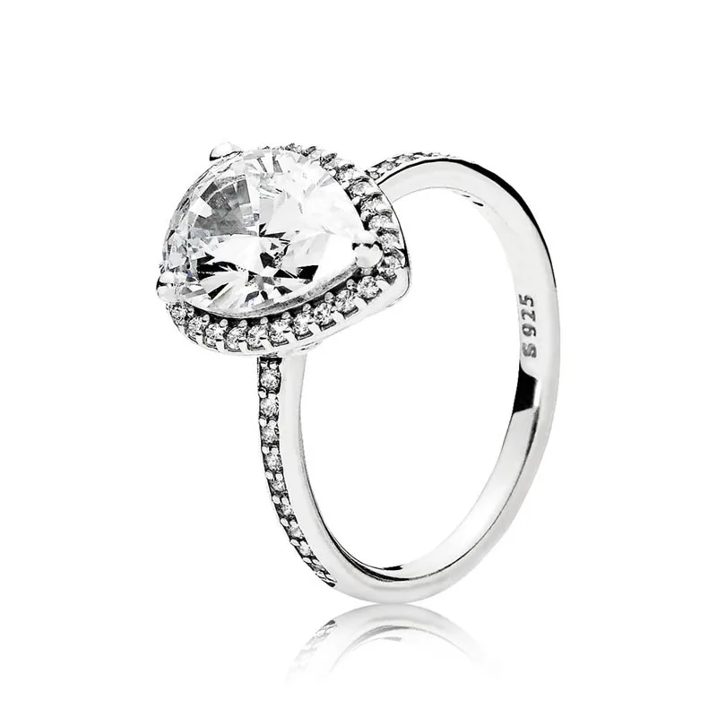 Новое подлинное 925 пробы Серебряное сияющая капля кольцо, чистый фианит для женщин кольцо модное сердце Кристальное кольцо ювелирные изделия