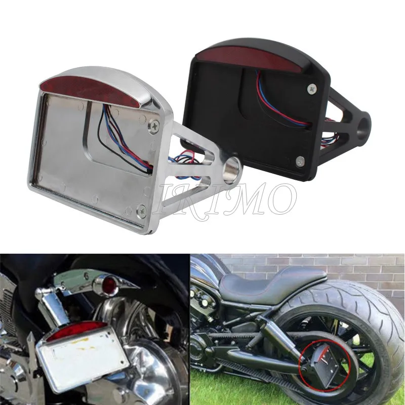 Motorcycle License Plate LED Tail Light Horizontal Side Mount Bracket Holder For Harley Bobber Chopper Custom Touring Universal