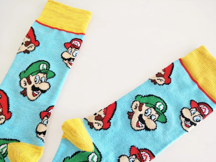Носки с принтом игры Super Mario Bros Luigi мужские хлопковые носки милые забавные мультяшные дышащие впитывающие пот мягкие удобные спортивные повседневные носки