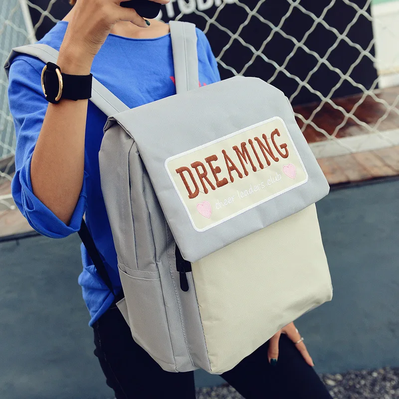 

Japanese-style College Style Soft Girl Contrast Color Backpack Korean-style Embroidery Flower Lettered Backpack Women's Harajuku