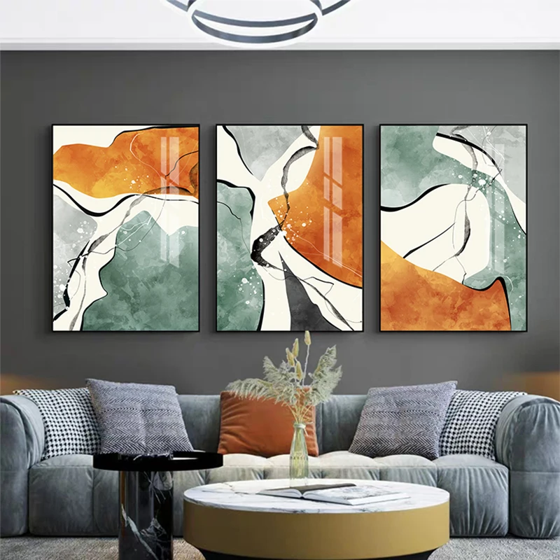 Orange Green Modern Abstract Fashion Painting Canvas Big Poster Print