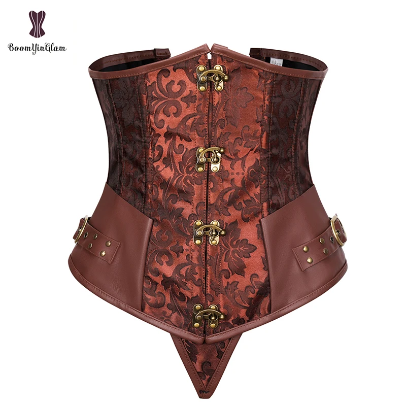 

Brown Women's Steampunk Underbust Waist Cincher Spiral Steel Boned Corset Waist Trainer With Claps