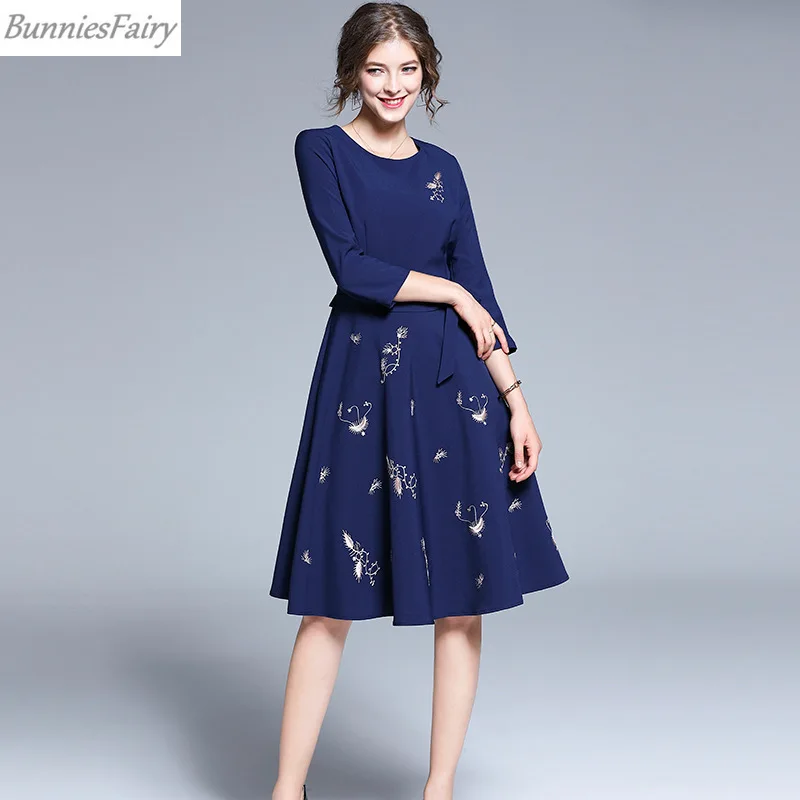 BunniesFairy 2019 осенне-зимнее женское элегантное винтажное ретро платье с цветочной